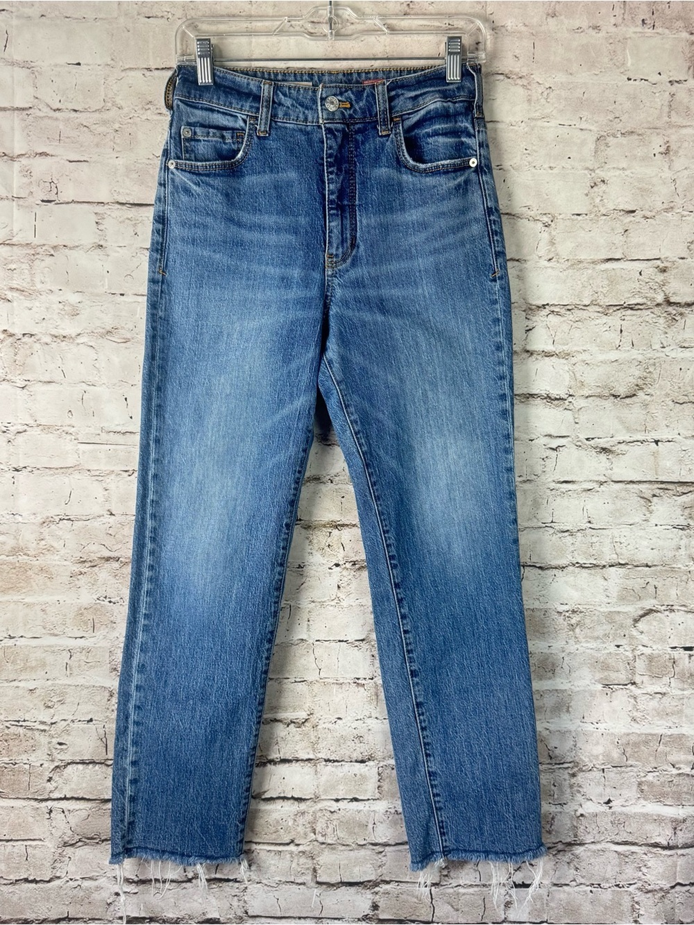 PILCRO Anthropologie The Vintage Straight Leg Jeans Size 27 Raw Hem Stretch